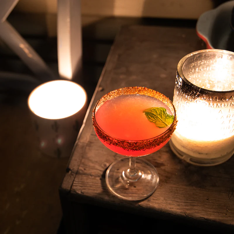 Texas Sunburn Cocktail, with mezcal, Chareau aloe liqueur, and Ancho Chile Reyes