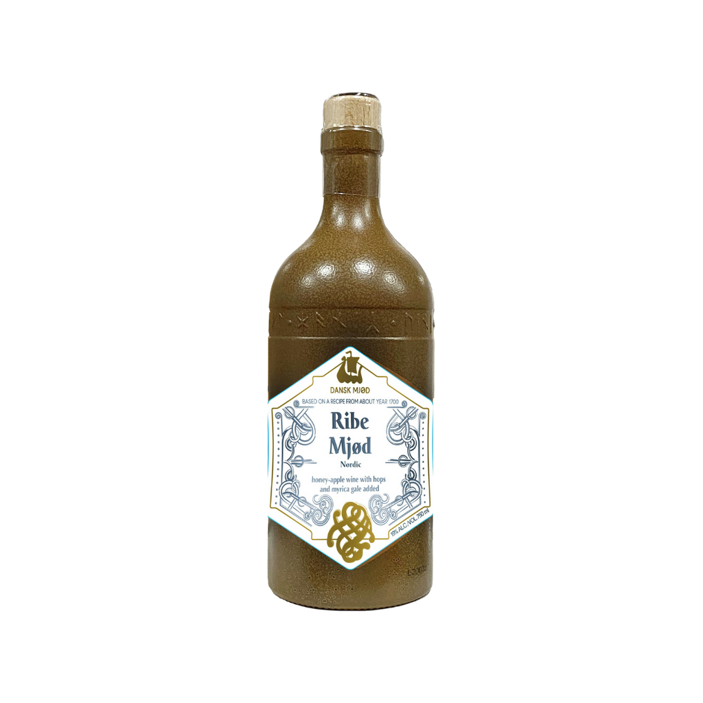 Bottle of Dansk Mjod Ribe Mjod Mead.