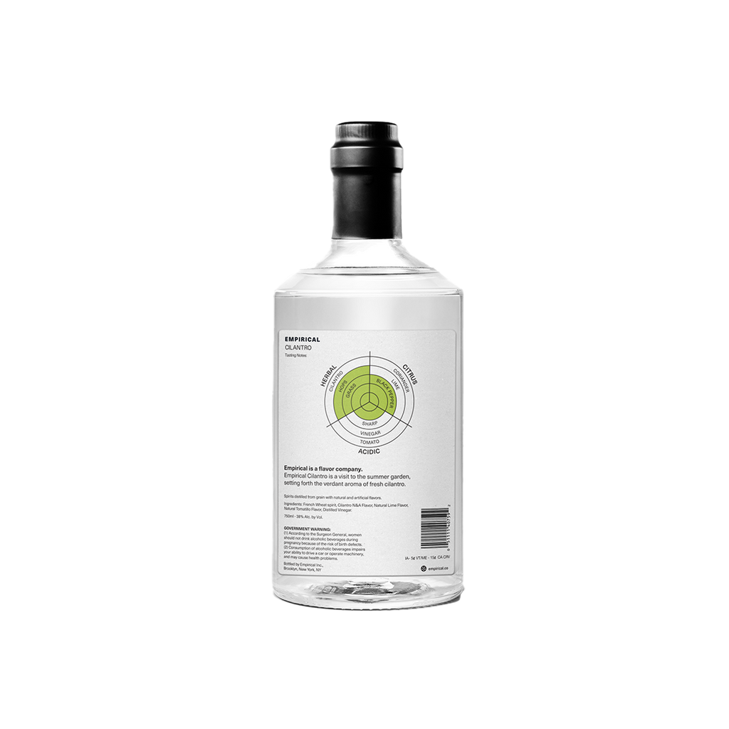 Bottle of Empirical Cilantro bottle back label side.