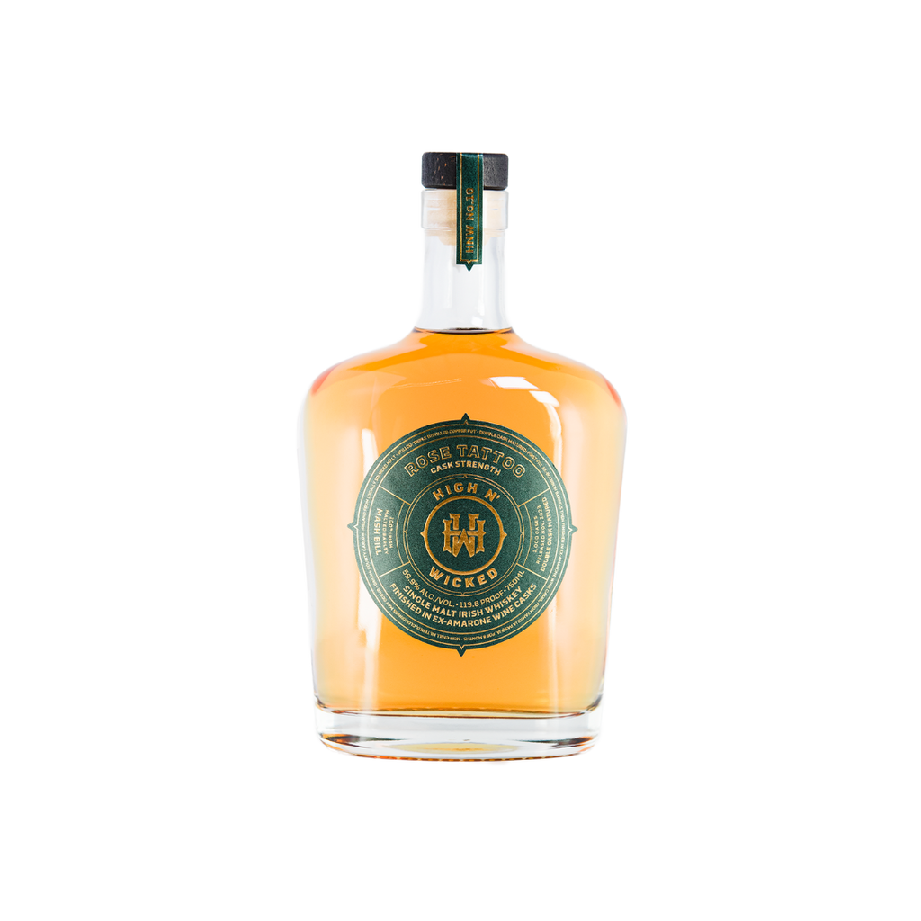 Bottle of High N' Wicked No 10 Rose Tattoo Single Malt Irish Whiskey.