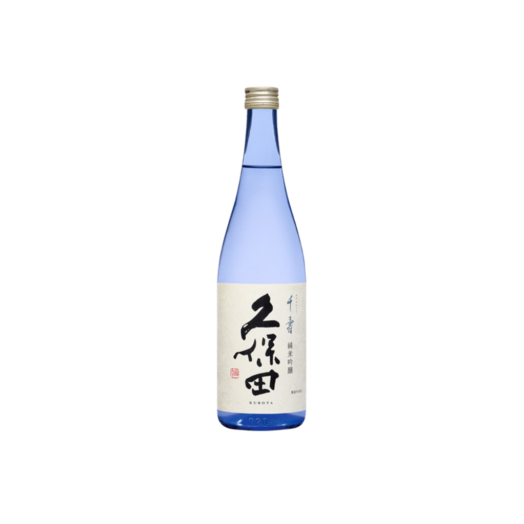 Bottle of Kubota Blue Senjyu Junmai Ginjo Sake.