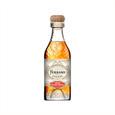 A bottle of Pierre Ferrand Original Formula 1840 Cognac with a white and gold label, indicating its premium quality.