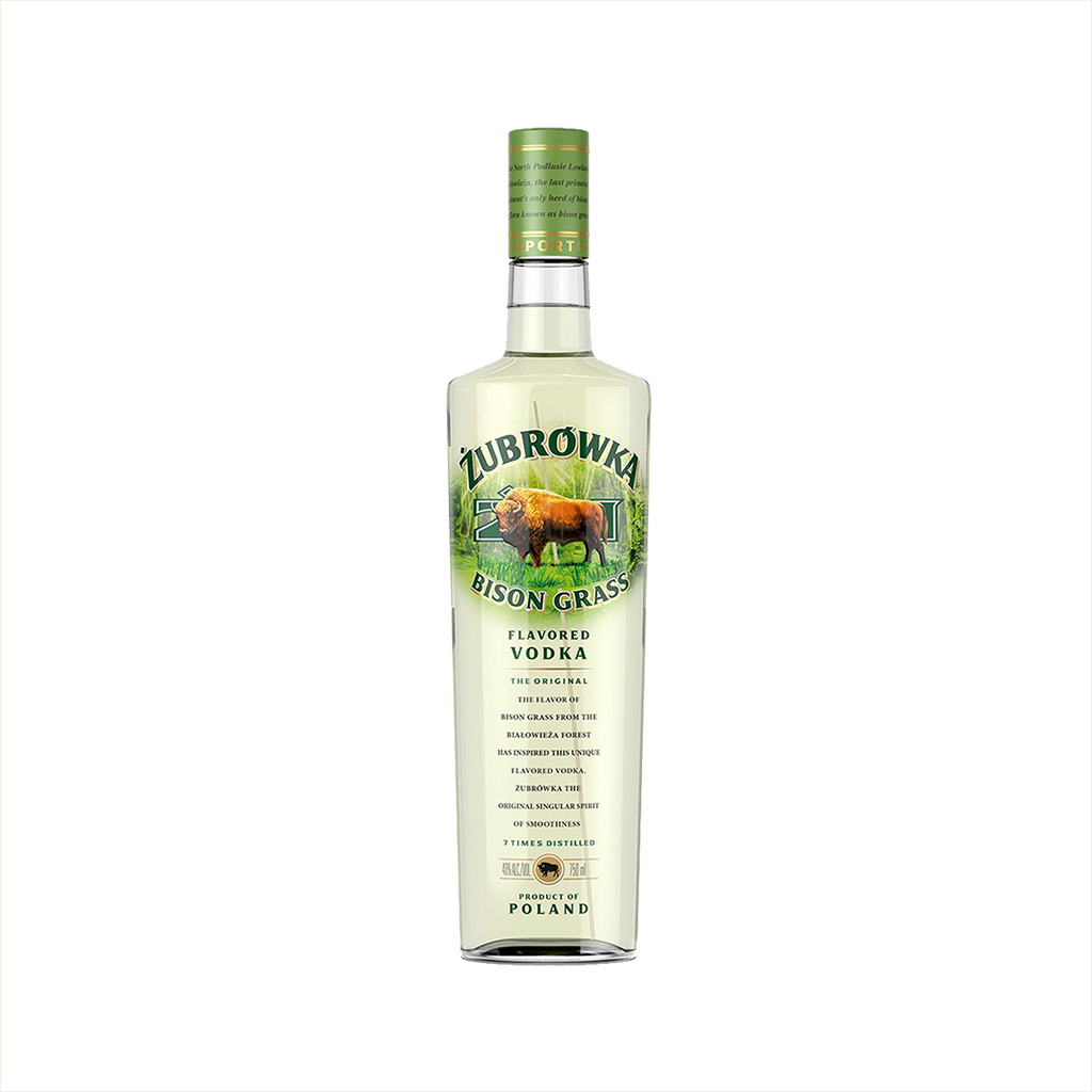 750ml bottle of Zubrowka Bison Grass Vodka.