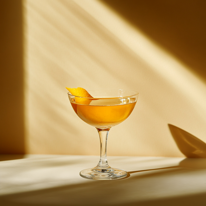 A photo of the Old Genever Negroni cocktail containing Bols Genever, Martini & Rossi Rosso Sweet Vermouth, Noilly Prat Dry Vermouth, Pierre Ferrand Dry Curaçao, Angostura Aromatic Bitters in a Coupe.
