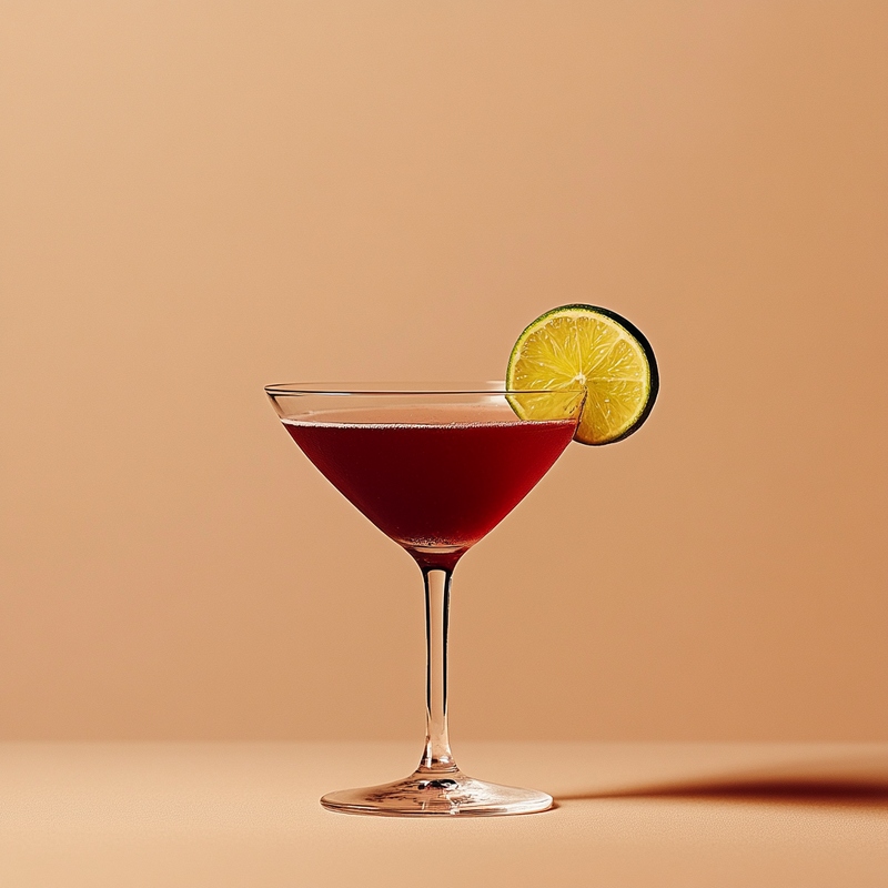 A photo of the Ruby Tingle Martini cocktail containing Campari Aperitivo, Freshly squeezed lime juice, LEJAY LAGOUTE Crème de Cassis in a Martini.