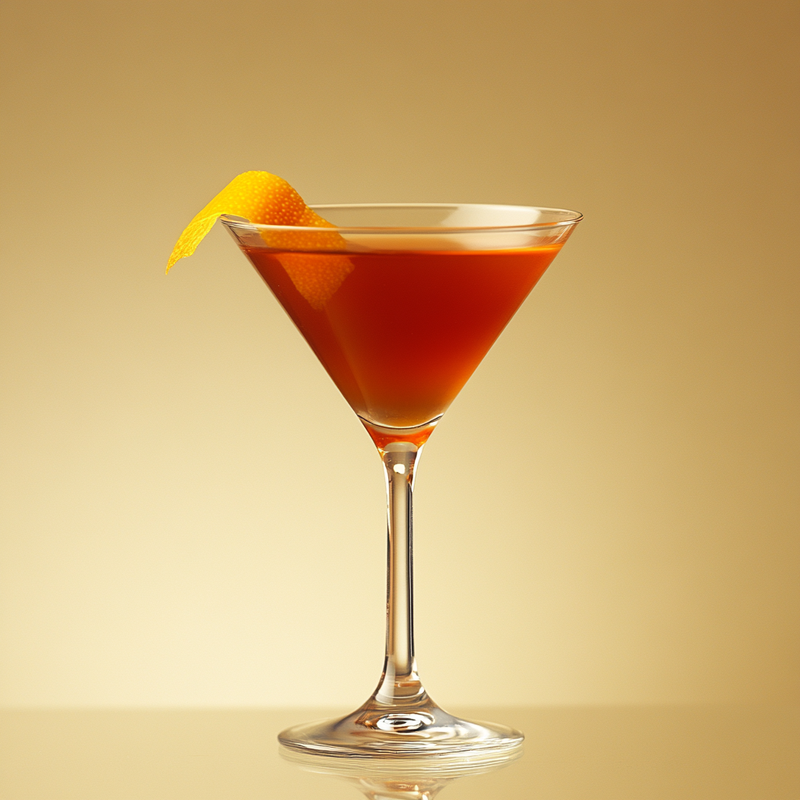 A photo of the Income Tax Cocktail cocktail containing Beefeater London Dry Gin, Noilly Prat Dry Vermouth, Martini & Rossi Rosso Sweet Vermouth, Freshly squeezed orange juice, Angostura Aromatic Bitters in a Martini.