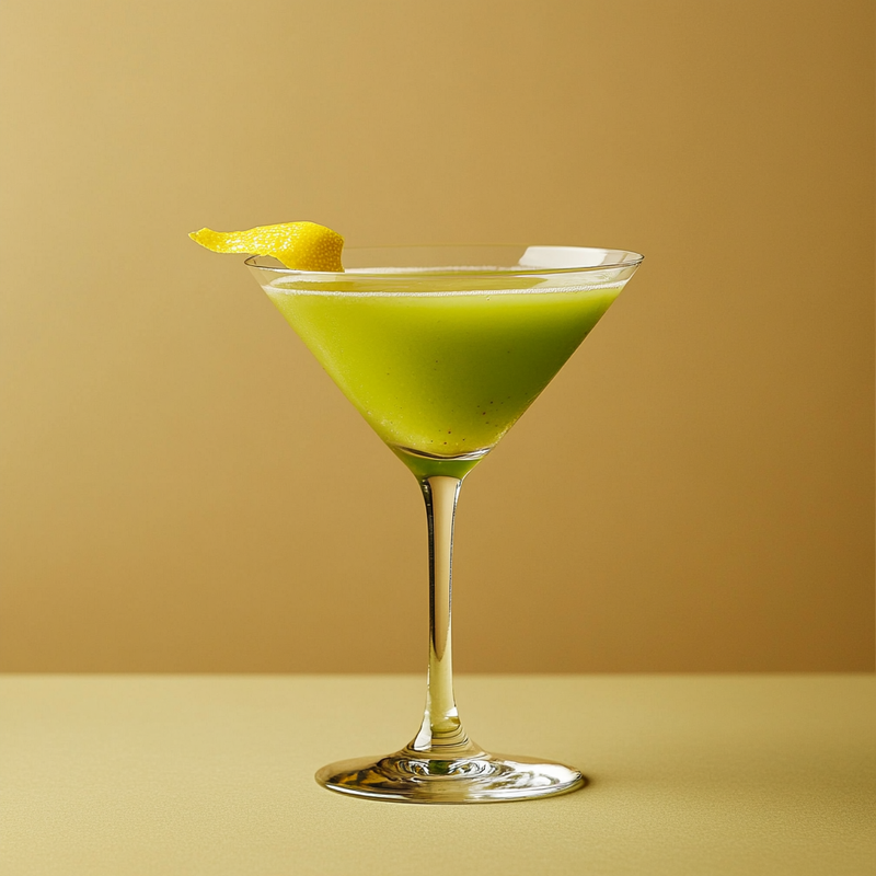 A photo of the Meadow Orchard Martini cocktail containing Zubrowka Bison Grass Vodka, MIDORI Melon Liqueur, Combier Crème de Mûre Blackberry Liqueur, Pressed apple juice, Freshly squeezed lemon juice in a Martini.
