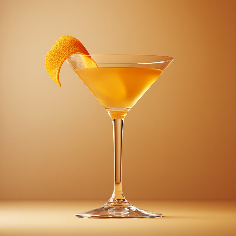 A photo of the Calvados Cocktail cocktail containing Roger Groult 3 Year Reserve Pays D'Auge Calvados, Giffard Triple Sec, Freshly squeezed orange juice, Angostura Orange Bitters in a Martini.