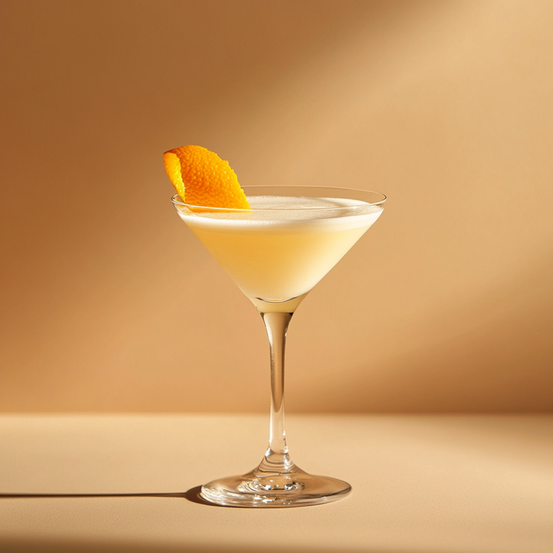 A photo of the Savannah cocktail containing Beefeater London Dry Gin, Freshly squeezed orange juice, Marie Brizard Crème de Cacao White, Fee Brothers Fee Foam Egg White Alternative in a Martini.