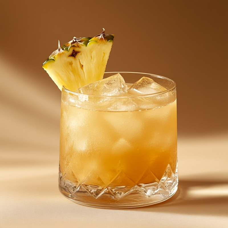 A photo of the Tropical Bloom cocktail containing Planteray 3 Stars White Rum, St-Germain Elderflower Liqueur, Freshly squeezed lemon juice, Angostura Orange Bitters, Peychaud's Bitters in a Old-Fashioned.
