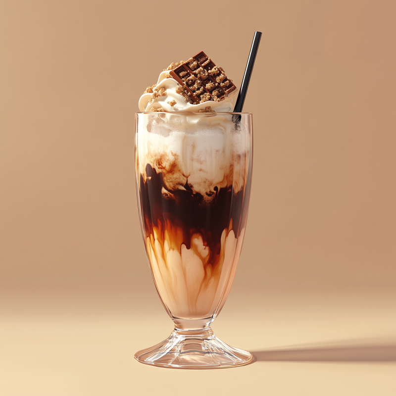 A photo of the Mudslide cocktail containing Bailey's Irish Cream, Ketel One Vodka, Mr Black Cold Brew Coffee Liqueur, Vanilla ice-cream in a Hurricane.