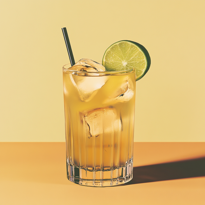 A photo of the Southern Zing cocktail containing Southern Comfort, Freshly squeezed lime juice, Angostura Aromatic Bitters, Three Cents Ginger Beer in a Collins.