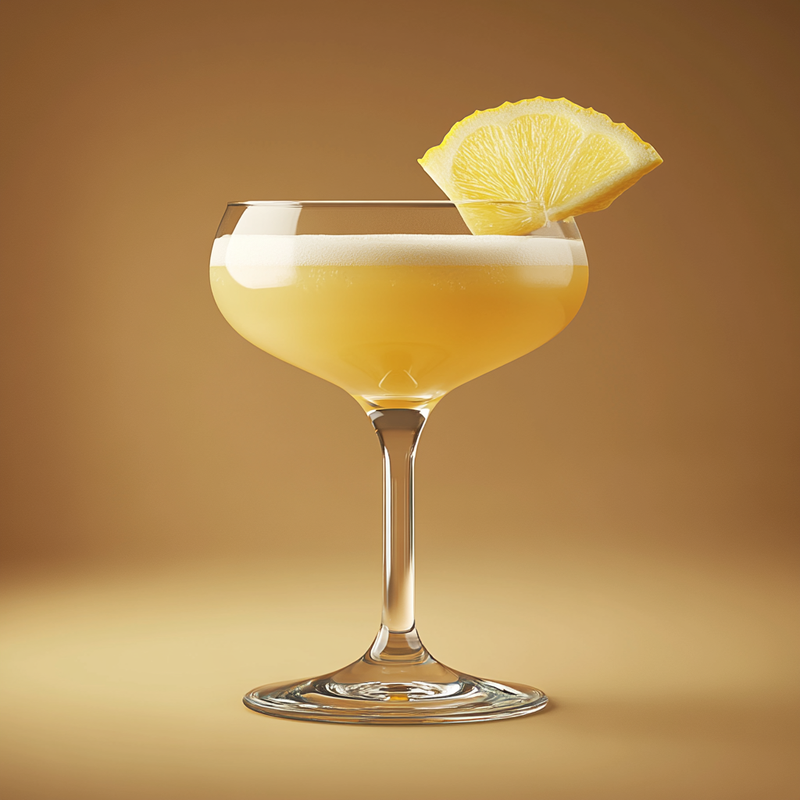 A photo of the Pineapple Gin Twirl cocktail containing Bols Genever, Freshly squeezed lemon juice, Fresh pressed pineapple juice, Giffard Orgeat Syrup, Angostura Aromatic Bitters in a Coupe.