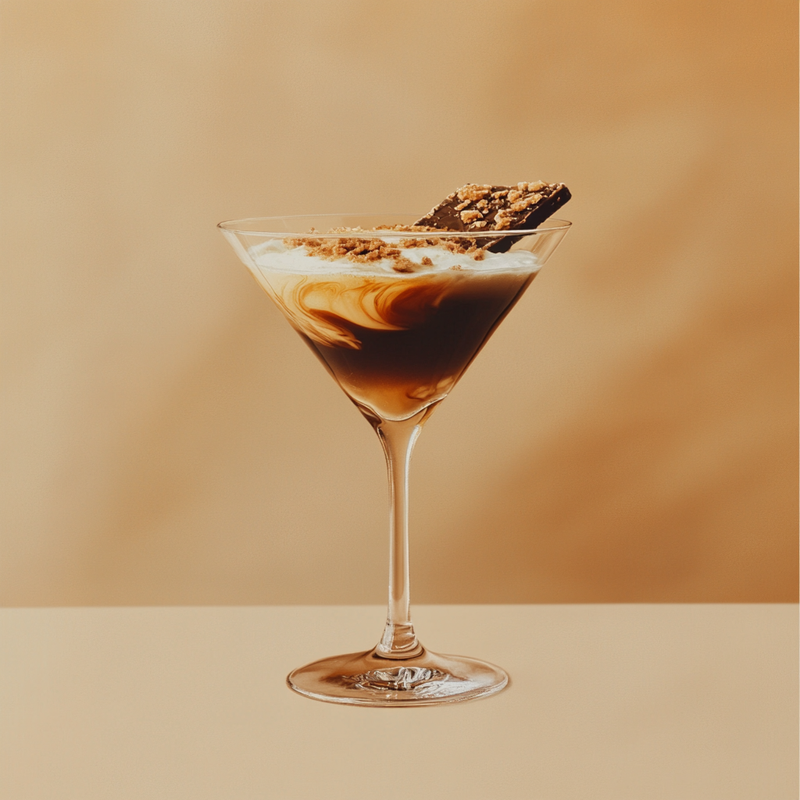 A photo of the Mocha Orange Flake-tini cocktail containing Bailey's Irish Cream, Mr Black Cold Brew Coffee Liqueur, Grand Marnier in a Martini.