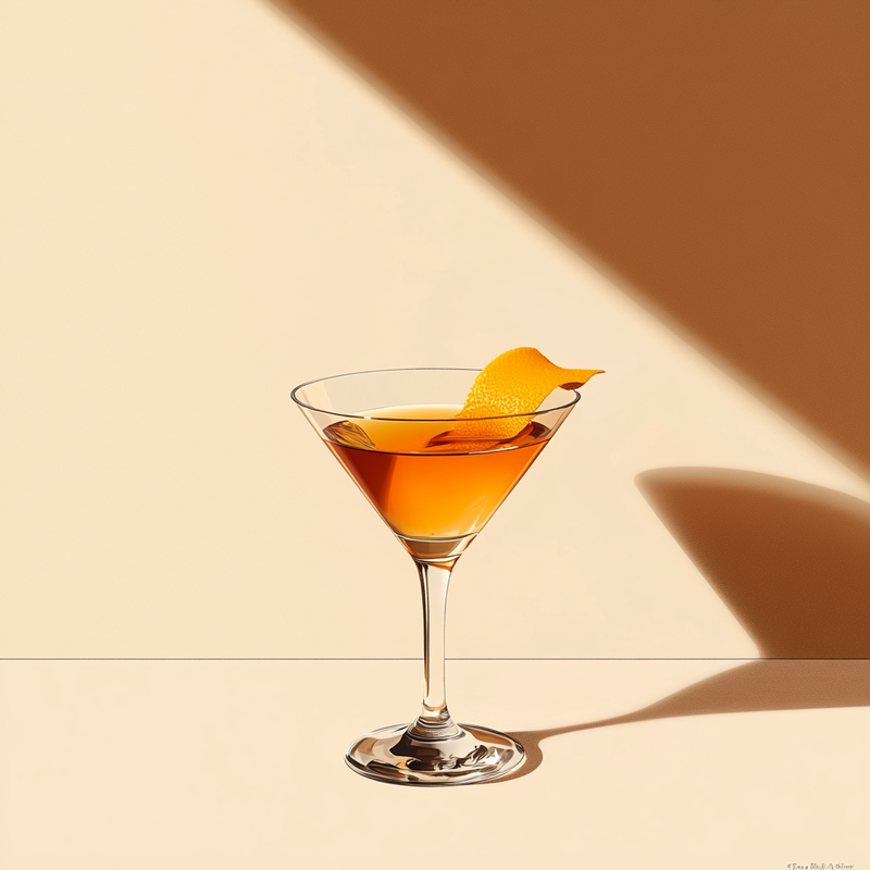 A photo of the Rye 'n' Tawny cocktail containing Willett Family Estate Bottled 4 Year Rye, Noilly Prat Dry Vermouth, Graham's 10 Year Old Aged Tawny Port, Angostura Orange Bitters in a Martini.