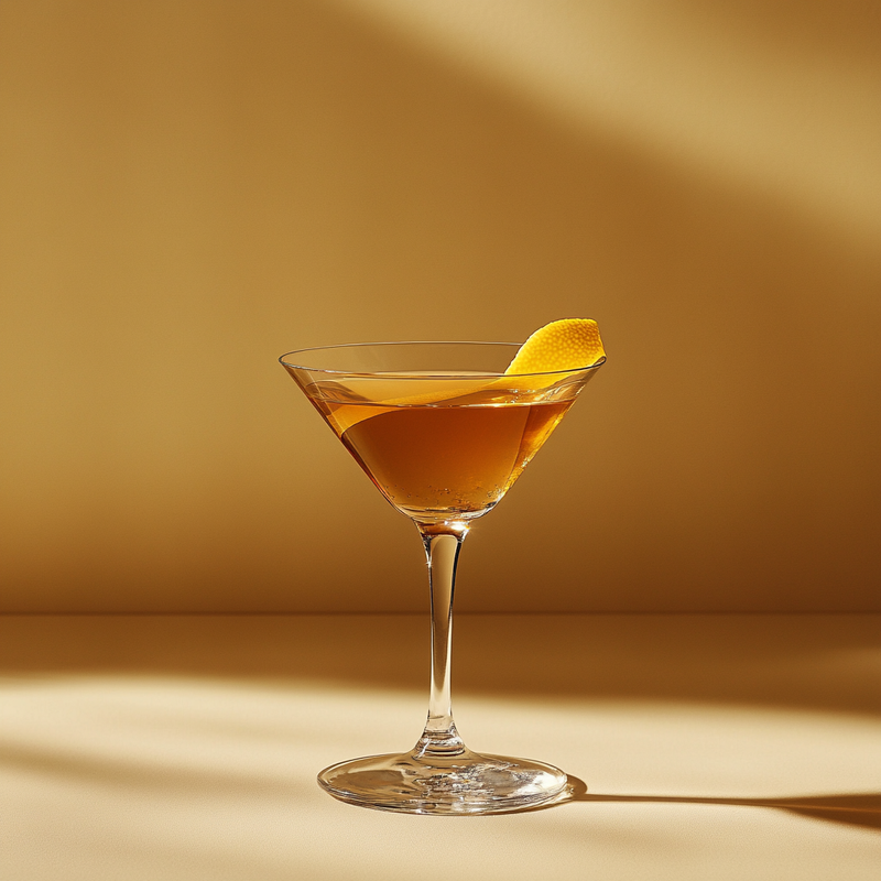 A photo of the Merry Widow-er cocktail containing Beefeater London Dry Gin, Noilly Prat Dry Vermouth, Bénédictine D.O.M. Liqueur, Pernod Absinthe, Peychaud's Bitters in a Martini.