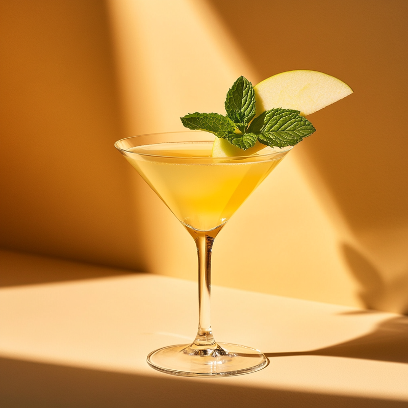 A photo of the Elderflower Samba Martini cocktail containing Novo Fogo Chameleon Cachaça, St-Germain Elderflower Liqueur, Pressed apple juice, Freshly squeezed lime juice in a Martini.