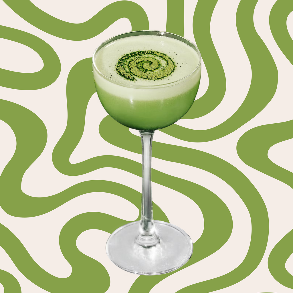 Yoshi Martini, a cocktail recipe featuring matcha liqueur