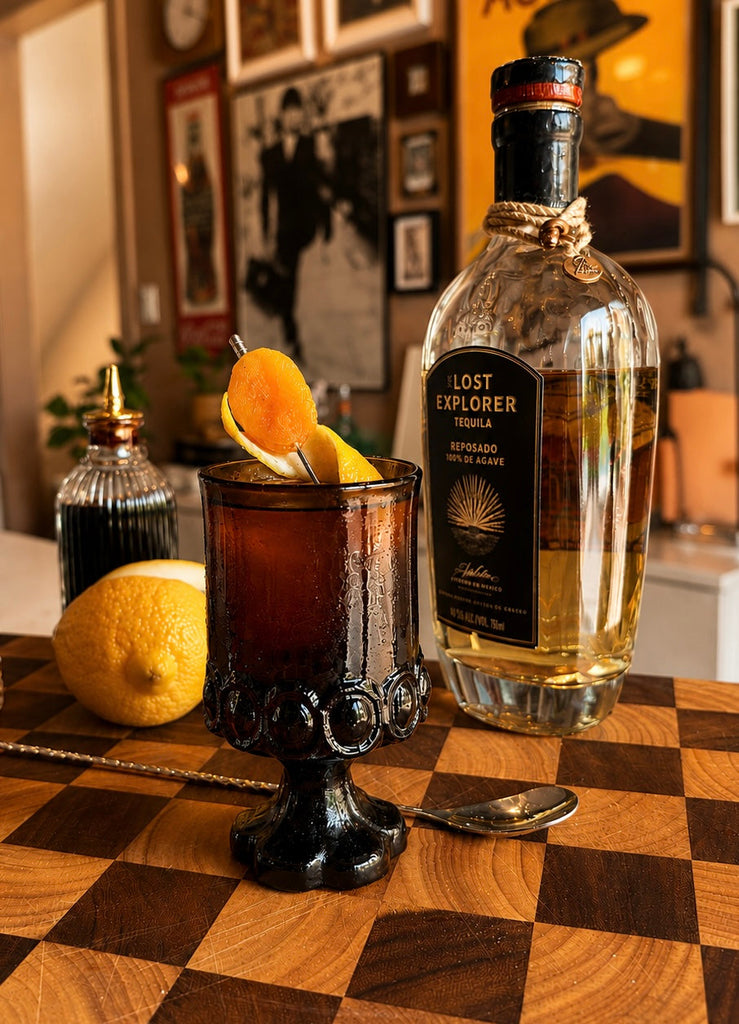 Oaxapricot Old Fashioned, an Original Cocktail featuring Lost Explorer Tequila and Apricot Liqueur