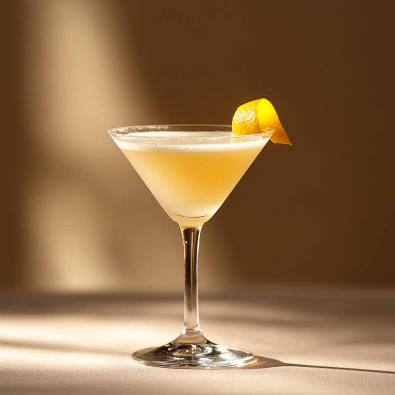A photo of the Honeymoon cocktail containing Bénédictine D.O.M. Liqueur, Roger Groult 3 Year Reserve Pays D'Auge Calvados, Giffard Triple Sec, Freshly squeezed lemon juice, Fee Brothers Fee Foam Egg White Alternative in a Martini.