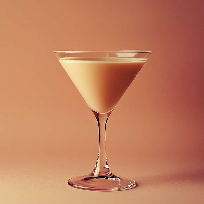 A photo of the Pink Cloud cocktail containing Luxardo Amaretto di Saschira Liqueur, Liber & Co. Real Grenadine, Marie Brizard Crème de Cacao White, Evaporated milk (sweetened) in a Martini.