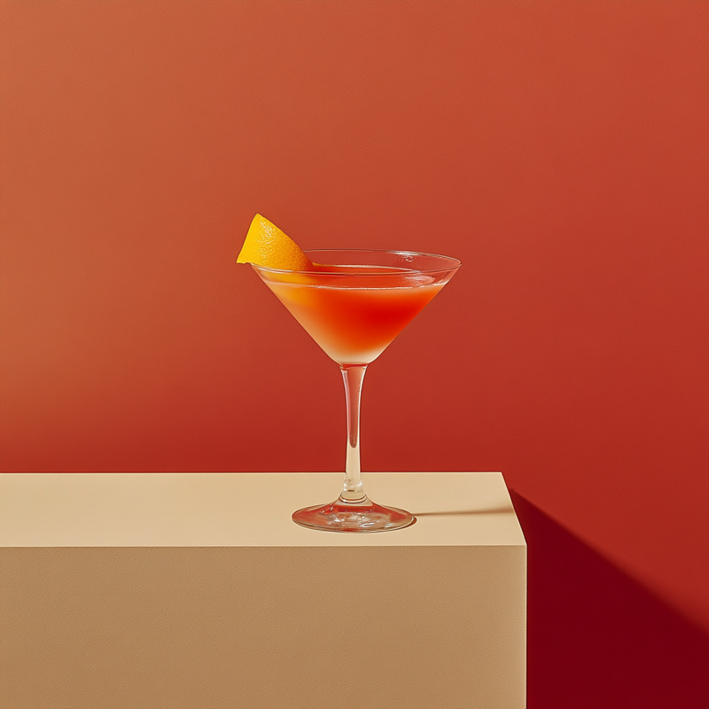 A photo of the Bermuda Cocktail cocktail containing Beefeater London Dry Gin, Rothman & Winter Orchard Peach Liqueur, Freshly squeezed orange juice, Liber & Co. Real Grenadine in a Martini.