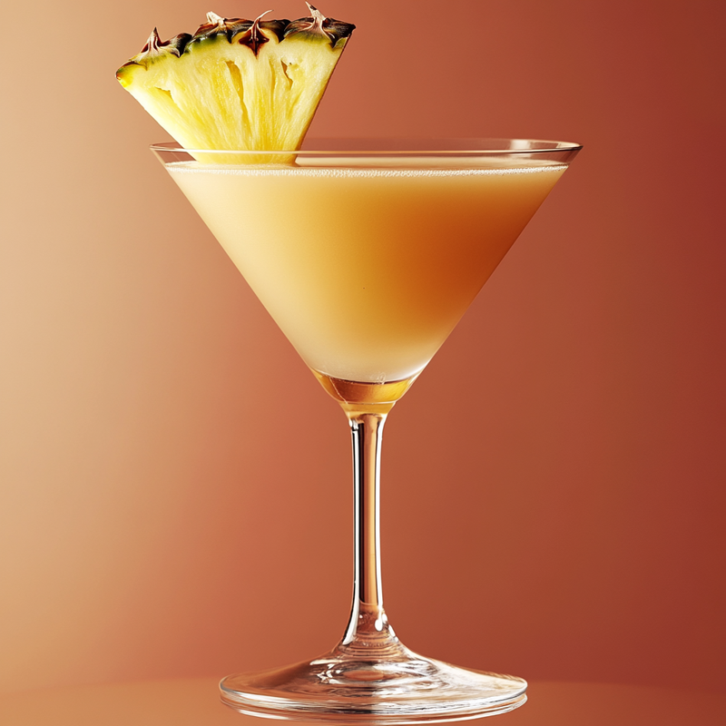 A photo of the Pineapple Fizz Martini cocktail containing Ketel One Vodka, Fresh pressed pineapple juice, Chambord Liqueur, La Marca Prosecco in a Martini.