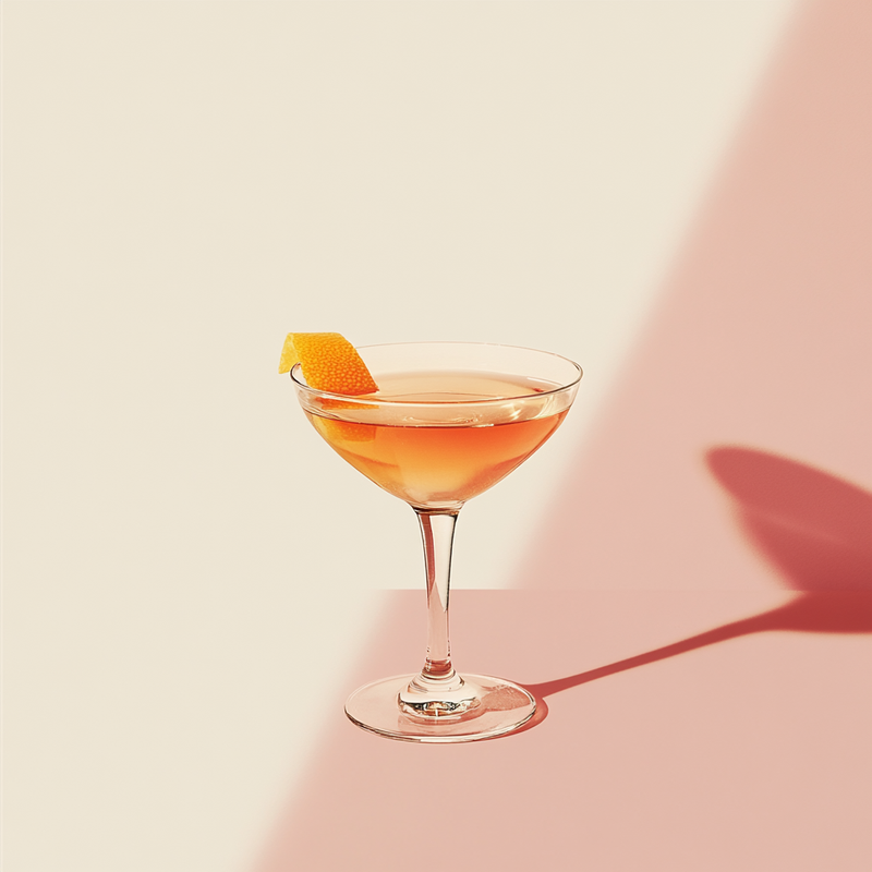 A photo of the Princess Mary's Pride cocktail containing Roger Groult 3 Year Reserve Pays D'Auge Calvados, Dubonnet Rouge, Noilly Prat Dry Vermouth in a Martini.