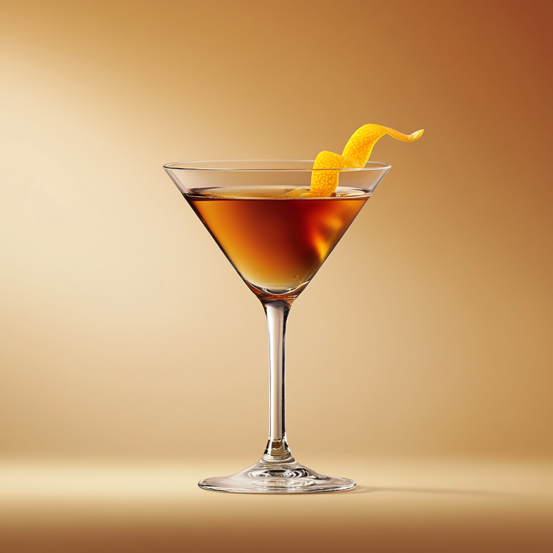 A photo of the Grand Gin Tango cocktail containing Grand Marnier, Beefeater London Dry Gin, Noilly Prat Dry Vermouth, Martini & Rossi Rosso Sweet Vermouth, Angostura Aromatic Bitters in a Martini.