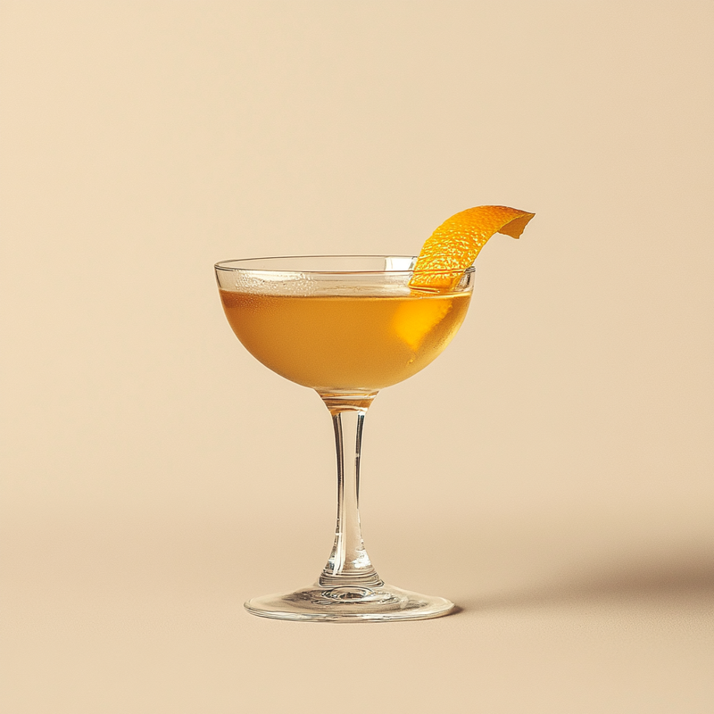 A photo of the Dutch Daisy cocktail containing Bols Genever, Giffard Triple Sec, Noilly Prat Dry Vermouth, Angostura Orange Bitters, Chilled water (reduce if wet ice) in a Coupe.