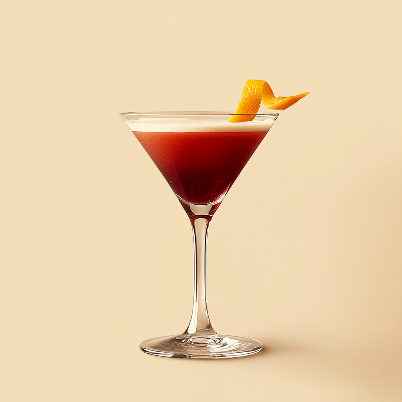 A photo of the Cranberry Royale cocktail containing Hennessy V.S. Cognac, Grand Marnier, Freshly squeezed lemon juice, Cranberry juice, Fee Brothers Fee Foam Egg White Alternative in a Martini.