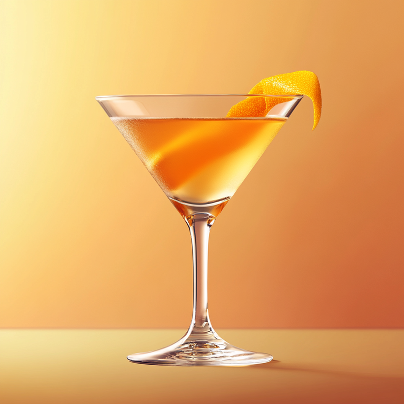 A photo of the Golden Dawn cocktail containing Beefeater London Dry Gin, Roger Groult 3 Year Reserve Pays D'Auge Calvados, Giffard Abricot Du Roussillon, Freshly squeezed orange juice, Angostura Aromatic Bitters, Liber & Co. Real Grenadine in a Martini.