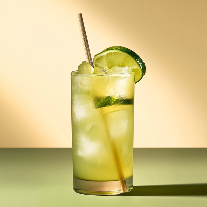 A photo of the Caipirinha cocktail containing Fresh lime (chopped wedges), Caster sugar, Chilled water (reduce if wet ice), Novo Fogo Chameleon Cachaça in a Highball.