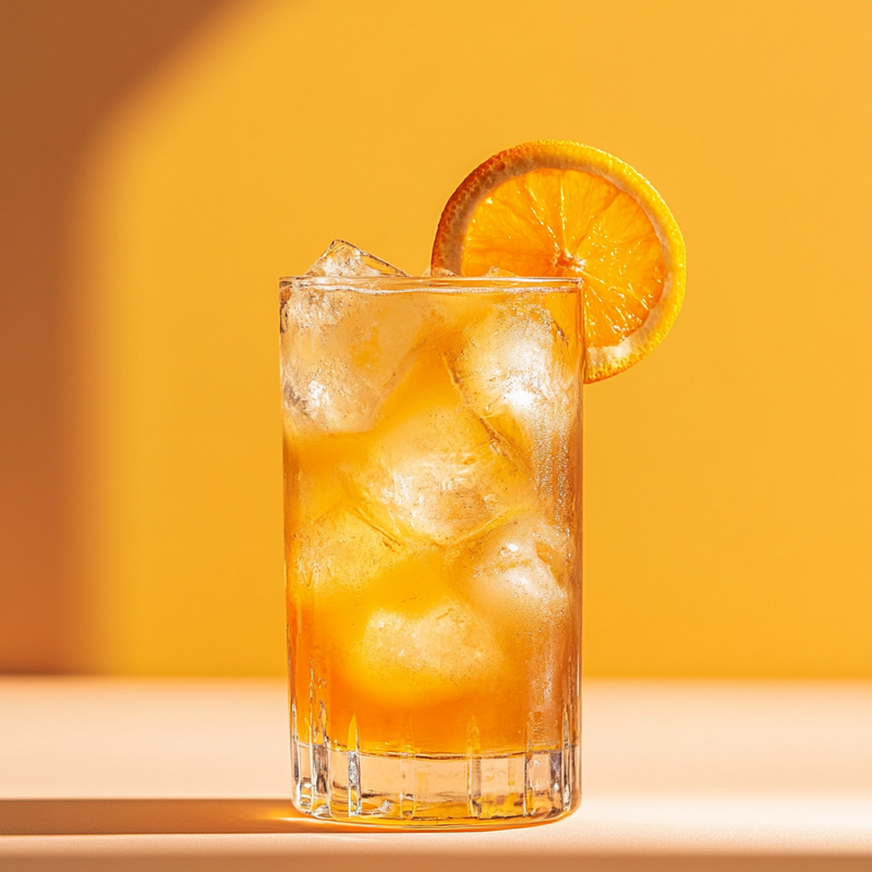 A photo of the Citrus Carousel cocktail containing Ketel One Vodka, Planteray 3 Stars White Rum, Hennessy V.S. Cognac, Southern Comfort, Hayman's Sloe Gin, Freshly squeezed orange juice in a Collins.