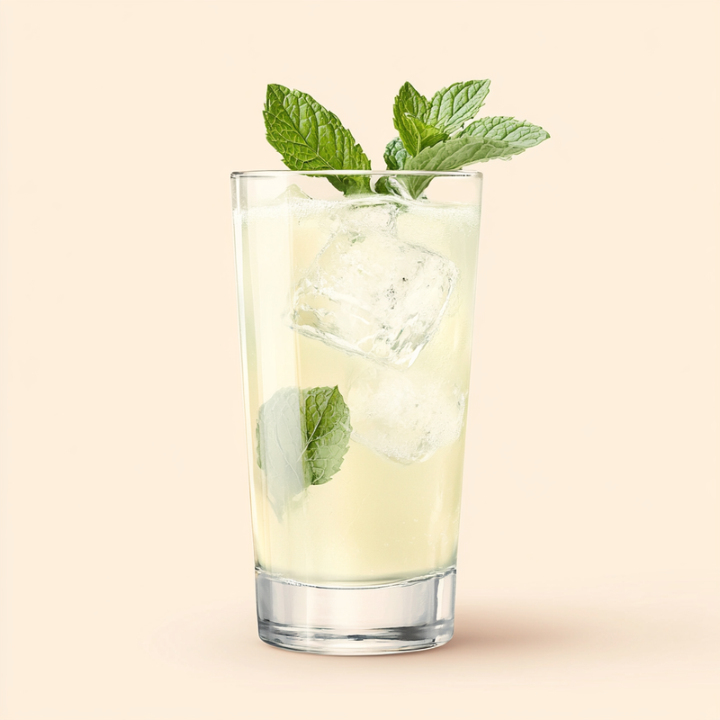 A photo of the Lychee Lagoon Cooler cocktail containing Mint leaves, Ketel One Vodka, Giffard Lichi-Li Liqueur, Freshly squeezed lemon juice, Club soda in a Collins.