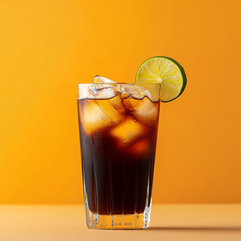 A photo of the Golden Mocha Fizz cocktail containing Galliano Autentico Liqueur, Mr Black Cold Brew Coffee Liqueur, Freshly squeezed lime juice, Coca-Cola in a Collins.