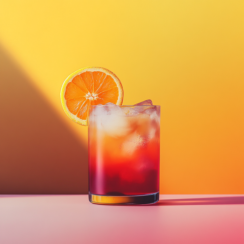 A photo of the Peachy Sunset Margarita cocktail containing Milagro Reposado Tequila, Rothman & Winter Orchard Peach Liqueur, Freshly squeezed orange juice, Freshly squeezed lime juice, Liber & Co. Real Grenadine in a Collins.