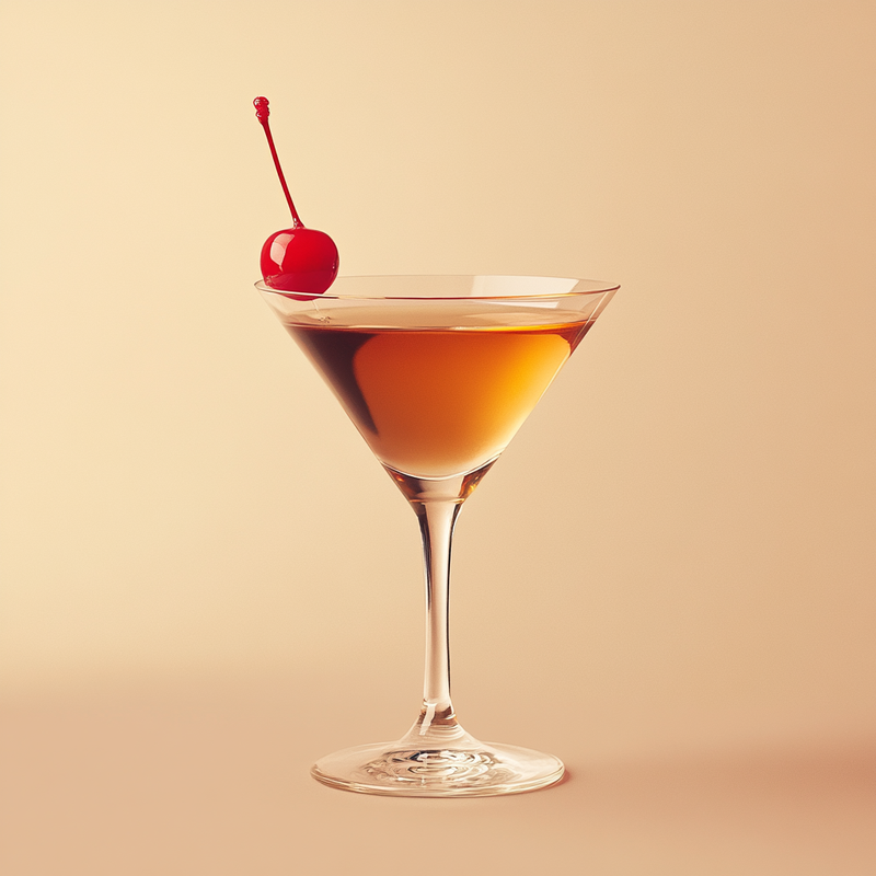 A photo of the Cognac Cherry Royale cocktail containing Hennessy V.S. Cognac, Martini & Rossi Rosso Sweet Vermouth, Angostura Aromatic Bitters, Luxardo Maraschino Liqueur in a Martini.