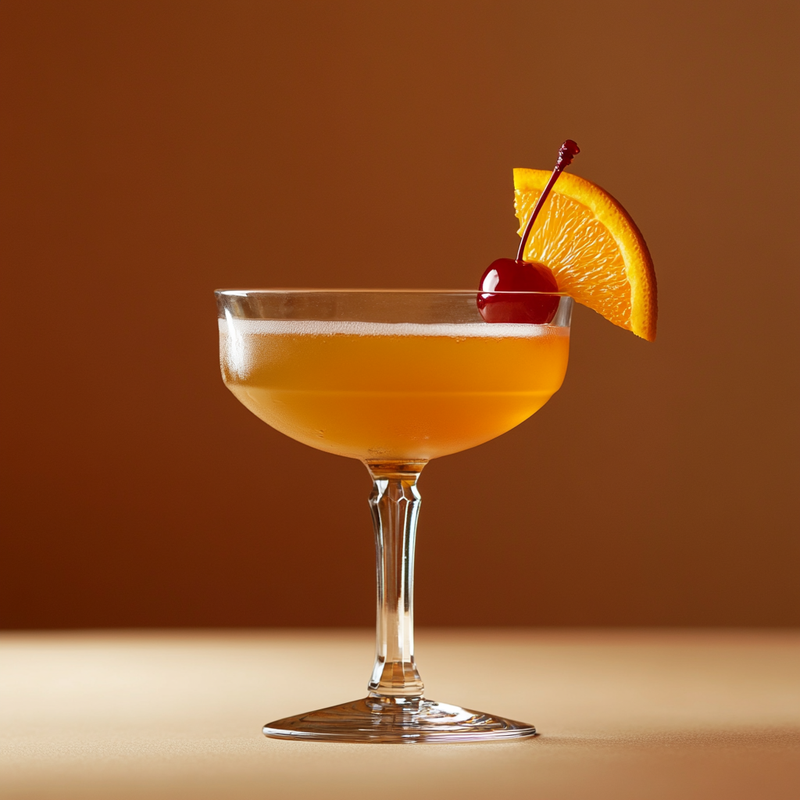 A photo of the Ward Eight cocktail containing Savage & Cooke Cask Finished Bourbon, Freshly squeezed lemon juice, Freshly squeezed orange juice, Liber & Co. Real Grenadine, Chilled water (reduce if wet ice) in a Coupe.