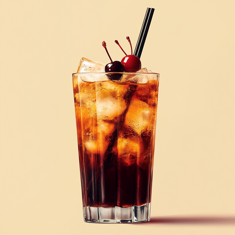 A photo of the Shiraz Spritzer cocktail containing Shiraz red wine, Grand Marnier, Coca-Cola in a Collins.