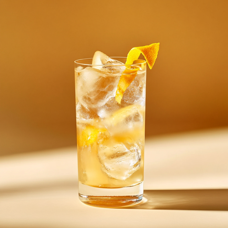 A photo of the Floral Orchard Cooler cocktail containing Ketel One Vodka, St-Germain Elderflower Liqueur, Pressed apple juice, Tonic water in a Collins.