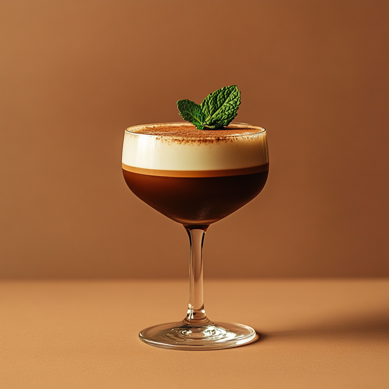 A photo of the Mint Moo-tini cocktail containing Savage & Cooke Cask Finished Bourbon, Giffard Crème de Cacao Liqueur, Fernet-Branca Amaro Liqueur, Chartreuse Green, Single cream / half-and-half, Milk in a Wine.