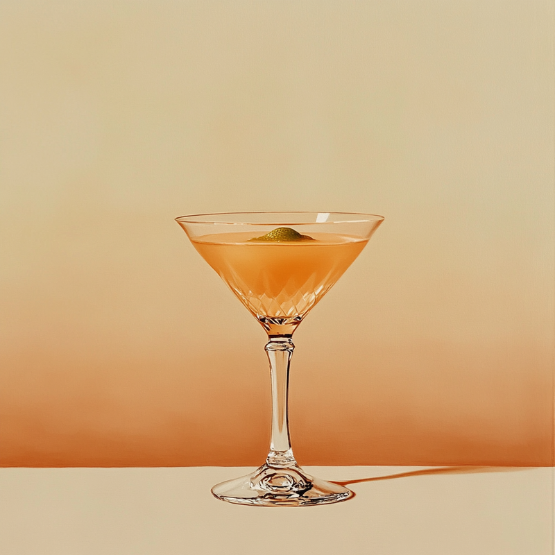 A photo of the Sunset Spice Martini cocktail containing Flor de Caña 4 Year Old Añejo Oro Rum, Grand Marnier, Freshly squeezed orange juice, Freshly squeezed lime juice, St. Elizabeth Allspice Dram, Angostura Aromatic Bitters in a Martini.
