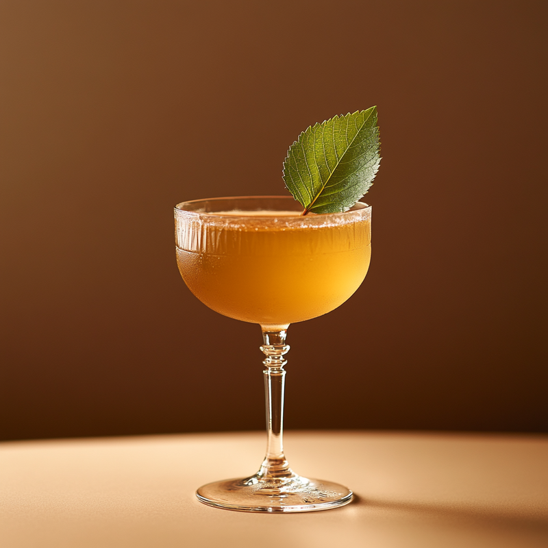 A photo of the Shiso Chic cocktail containing Shiso leaf, Hennessy V.S. Cognac, Freshly squeezed lime juice, Vanilla sugar syrup, Angostura Aromatic Bitters in a Coupe.