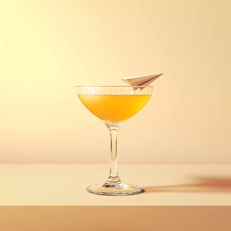 A photo of the Emerald Aviator cocktail containing Savage & Cooke Cask Finished Bourbon, Chartreuse Green, Aperol Aperitivo, Freshly squeezed lemon juice in a Nick & Nora.