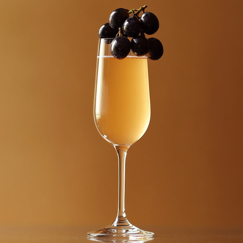 A photo of the Tiziano cocktail containing Seedless white grapes, Dubonnet Rouge, La Marca Prosecco in a Flute.