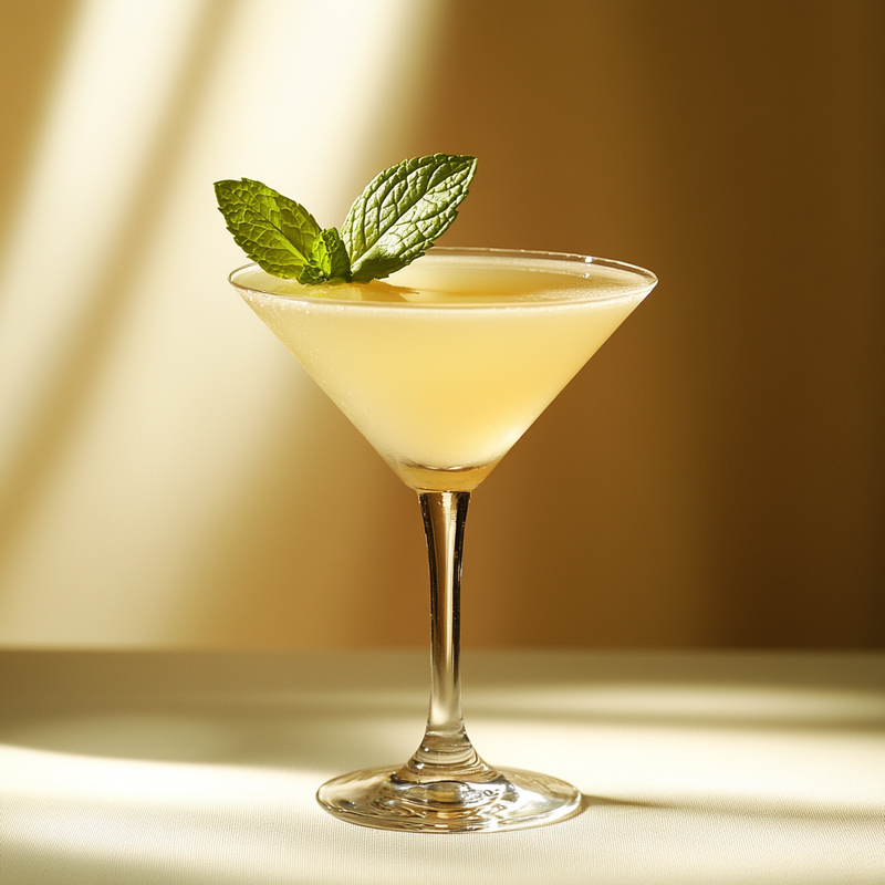 A photo of the Honeysuckle Daiquiri cocktail containing Planteray 3 Stars White Rum, Runny honey, Freshly squeezed lemon juice, Freshly squeezed orange juice in a Martini.