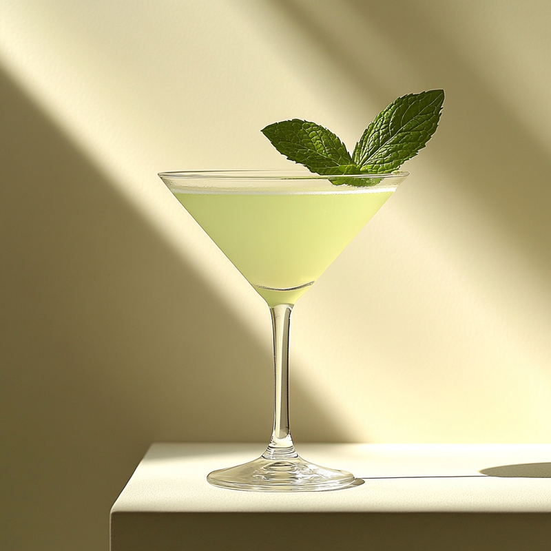 A photo of the Caruso Martini cocktail containing Beefeater London Dry Gin, Noilly Prat Dry Vermouth, Tempus Fugit Crème De Menthe in a Martini.