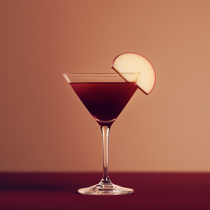 A photo of the Aztec Orchard Martini cocktail containing Milagro Reposado Tequila, LEJAY LAGOUTE Crème de Cassis, Pressed apple juice, Freshly squeezed lemon juice in a Martini.