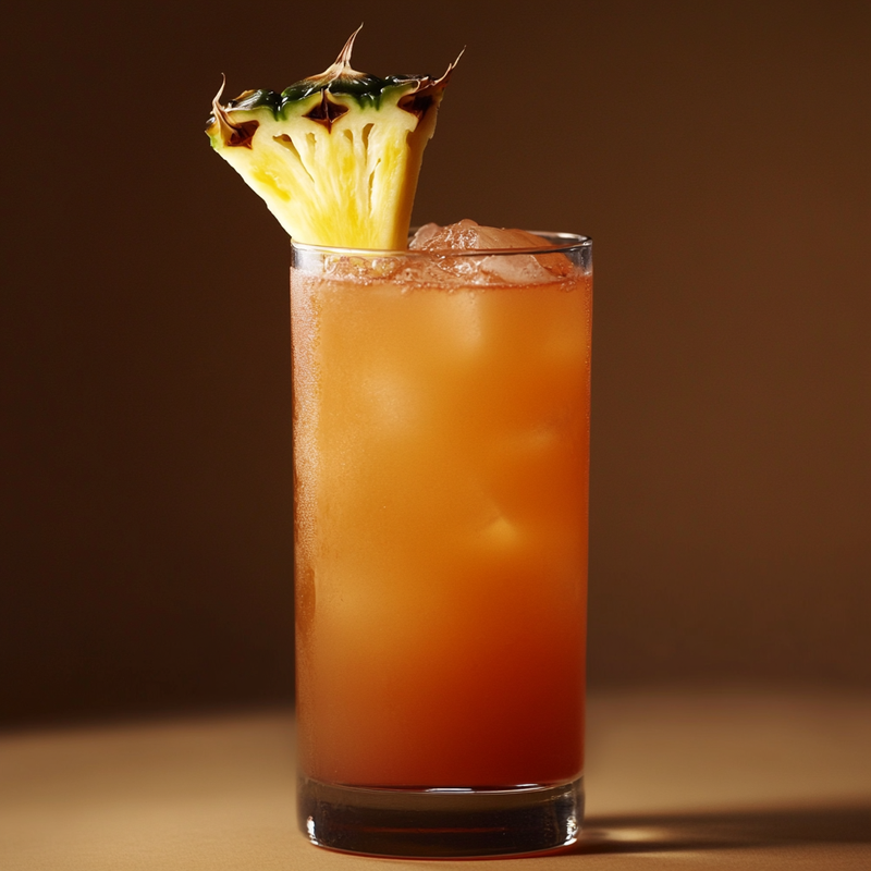 A photo of the Banana Boat Breeze cocktail containing Planteray 3 Stars White Rum, Giffard Banane du Brésil Liqueur, Fresh pressed pineapple juice, Cranberry juice, Rose's lime cordial in a Collins.